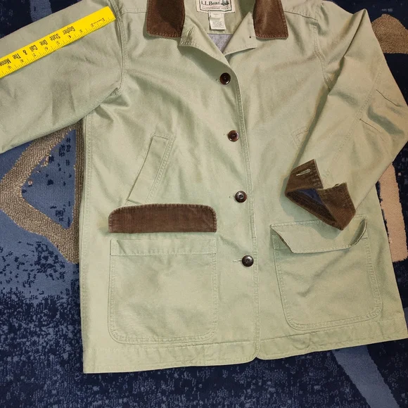 L.L.Bean Khaki Barn Coat with Brown Corduroy Accents - Picture 10 of 13